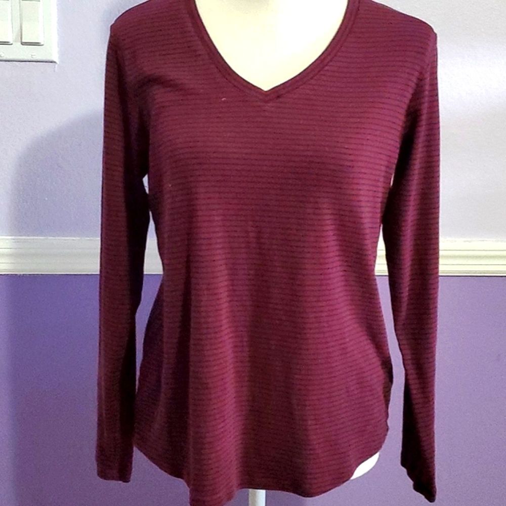 Eddie Bauer Burgundy Striped Soft Modal Long Sleeve Outdoor Sweater Top L